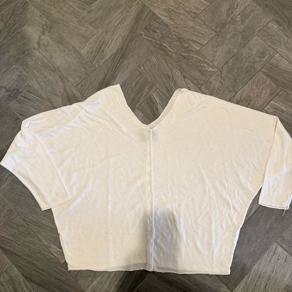 For Humanity White V-Neck 3/4 Sleeve Top with Silver Accents